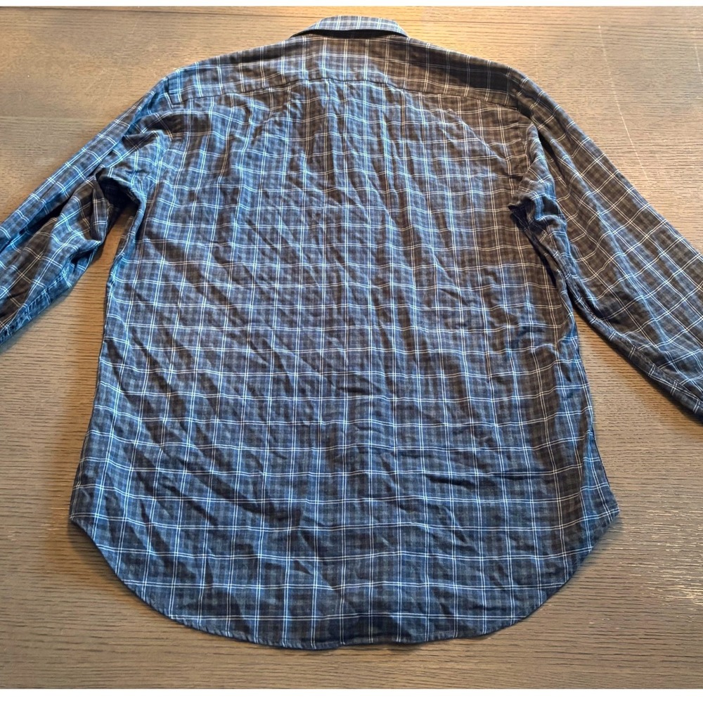Thomas Dean Mens Navy Blue Plaid Button Down Shirt Long Sleeve Cotton Size M - Picture 4 of 7